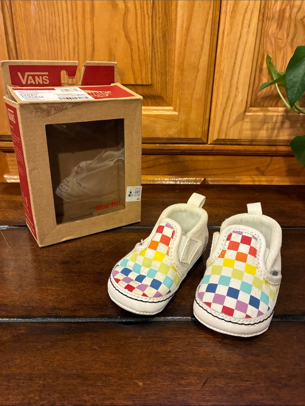 Vans Baby Shoes Size 3 Slip-On V Crib, Off the Wall Checkerboard Rainbow (ABBA)